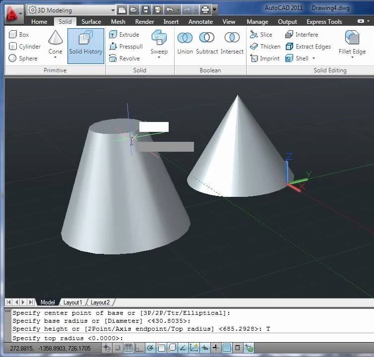 فرمان cone در اتوکد سه بعدی (دستور برای ترسیم مخروط از نوع توپر Solid)